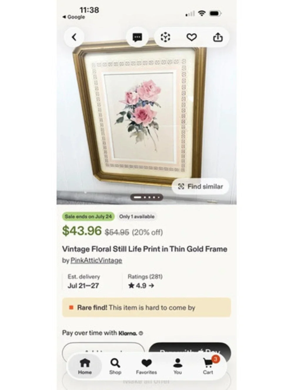 Vintage Rose in Gold frame